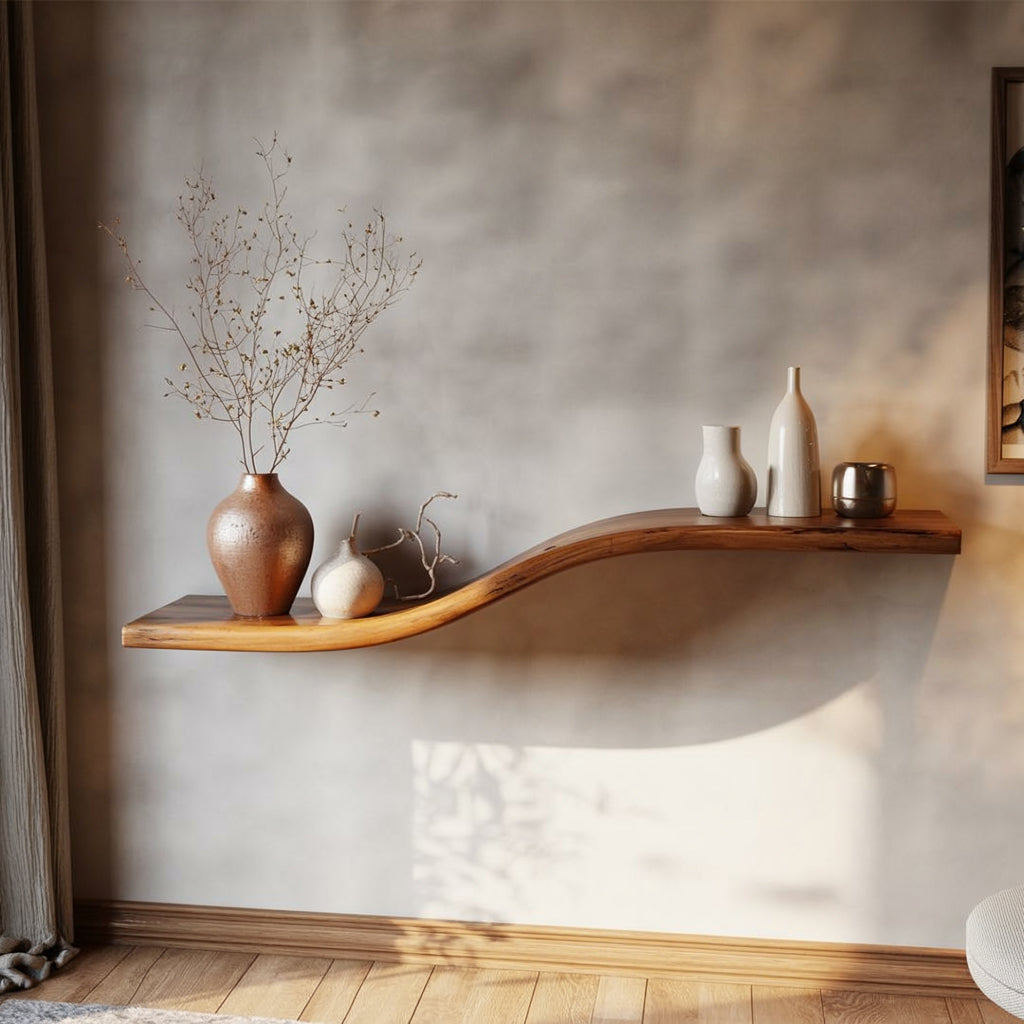 Étagère Flottante à Bord Naturel – Bois Massif Artisanal