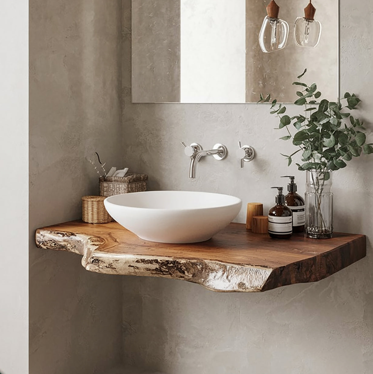 Étagère Vasque Salle de Bain Live Edge en Bois Rustique