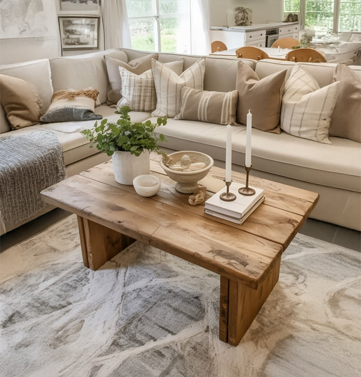 Table Basse Artisanale en Bois Naturel – Design Rustique Minimaliste