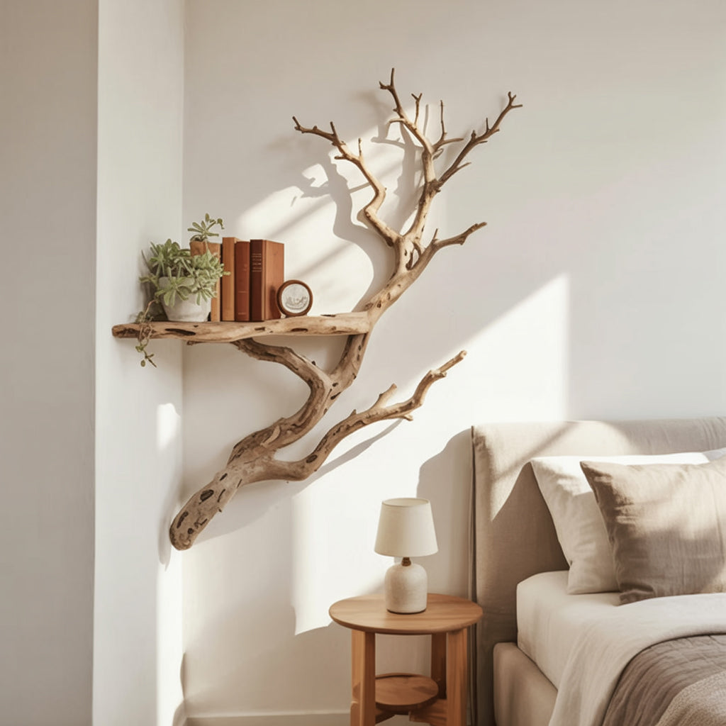 Étagère Murale en Bois Flotté – Branche d’Arbre d’Angle Déco