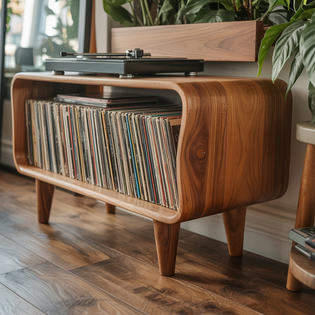 Meuble Tourne-Disque en Bois Massif – Console Design Mid-Century