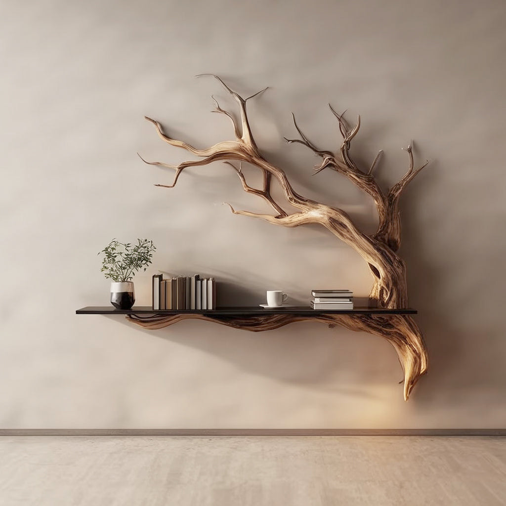 Étagère Murale Arbre en Bois Fait Main – Style Rustique Naturel