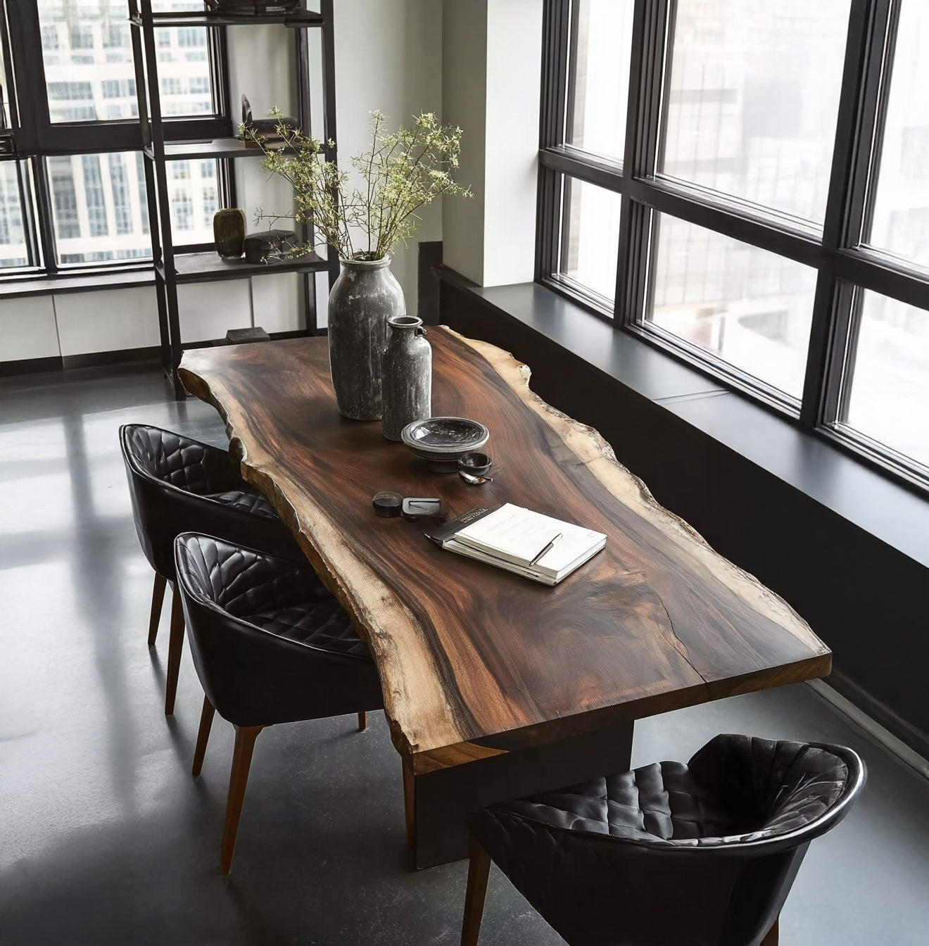 Luxury Live Edge Walnut Dining Table – Modern Solid Wood Slab Table for Home or Office