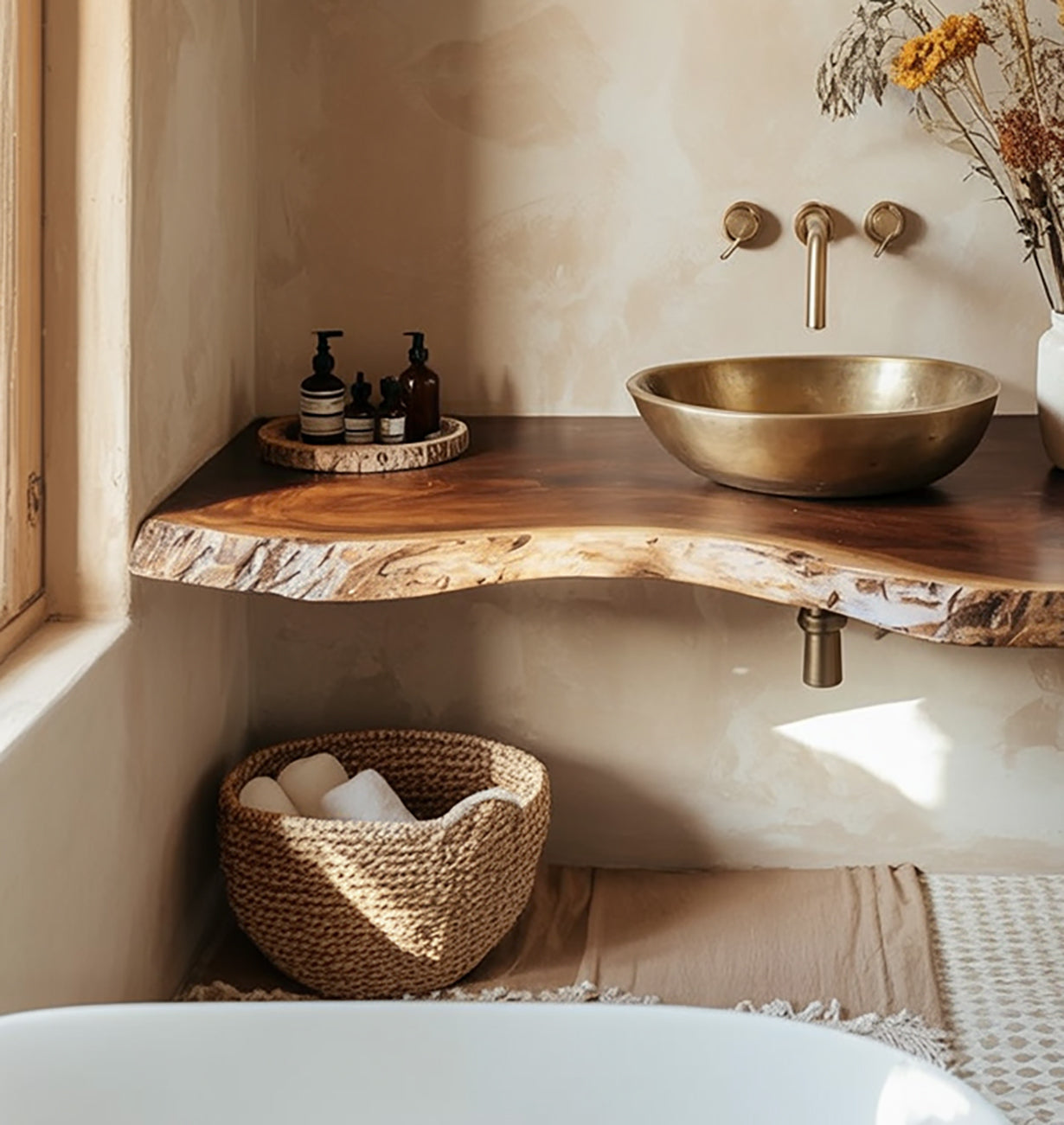 Étagère Vasque Live Edge Rustique en Bois Massif Mural