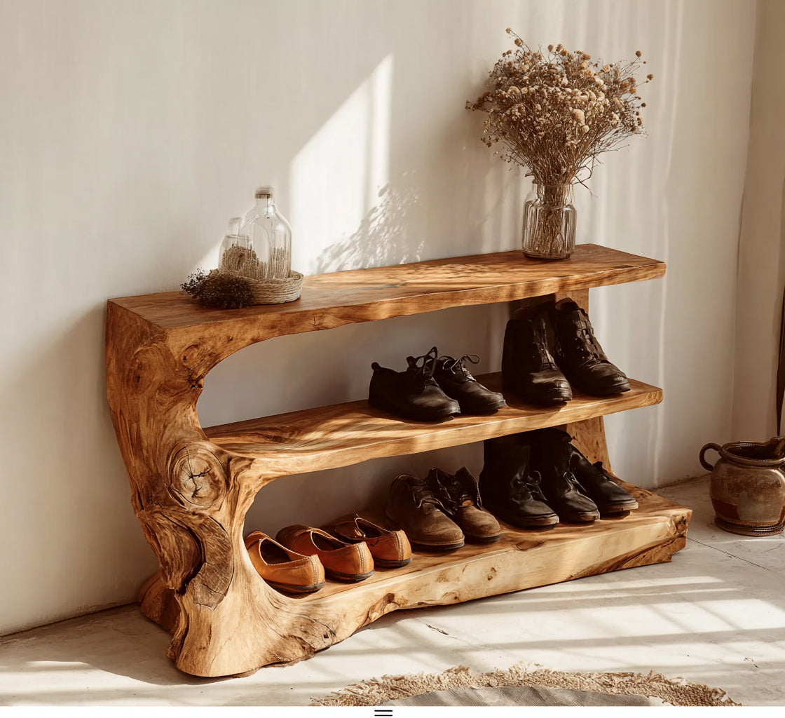 Mid Century Entryway Shoe Storage – Solid Wood Shoe Rack, Narrow Entryway Bench
