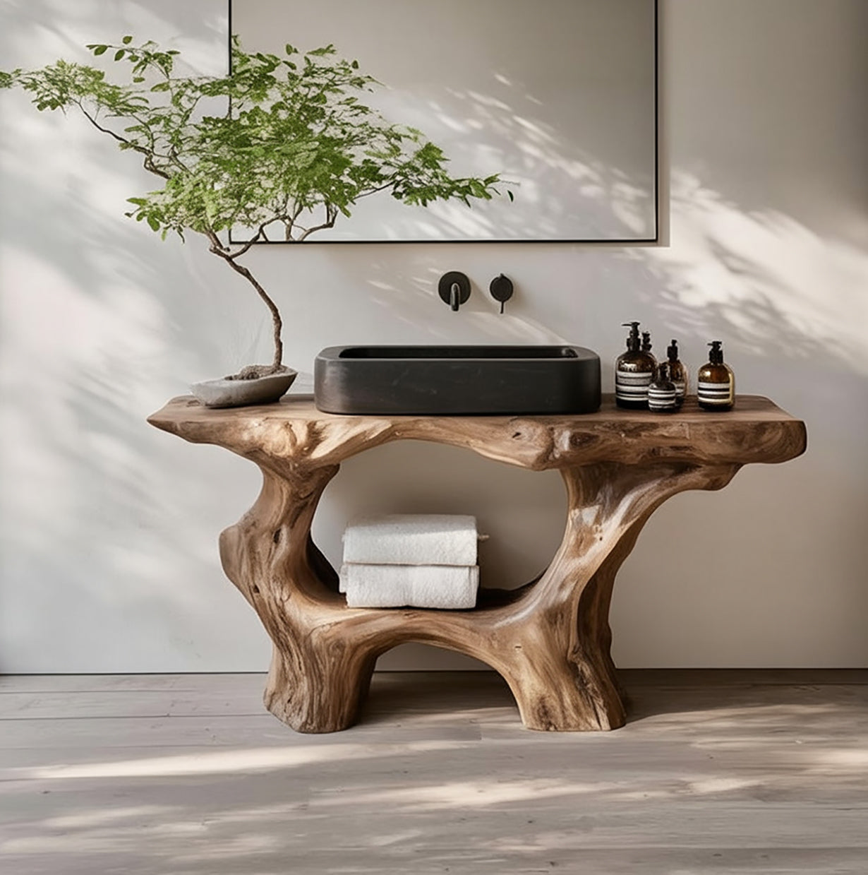 Meuble Vasque Bois Massif Style Ferme Salle de Bain Rustique