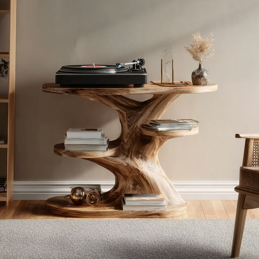 Handcrafted Solid Wood Record Player Stand – Farmhouse Turntable Station with Storage