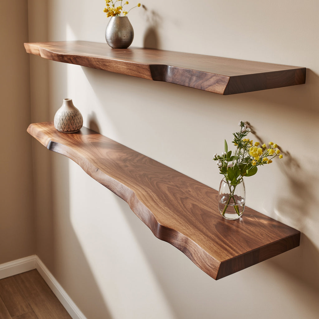 Étagère Flottante Live Edge en Bois Massif – Déco Murale