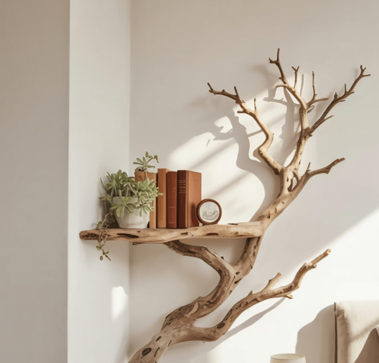 Étagère Murale en Bois Flotté – Branche d’Arbre d’Angle Déco