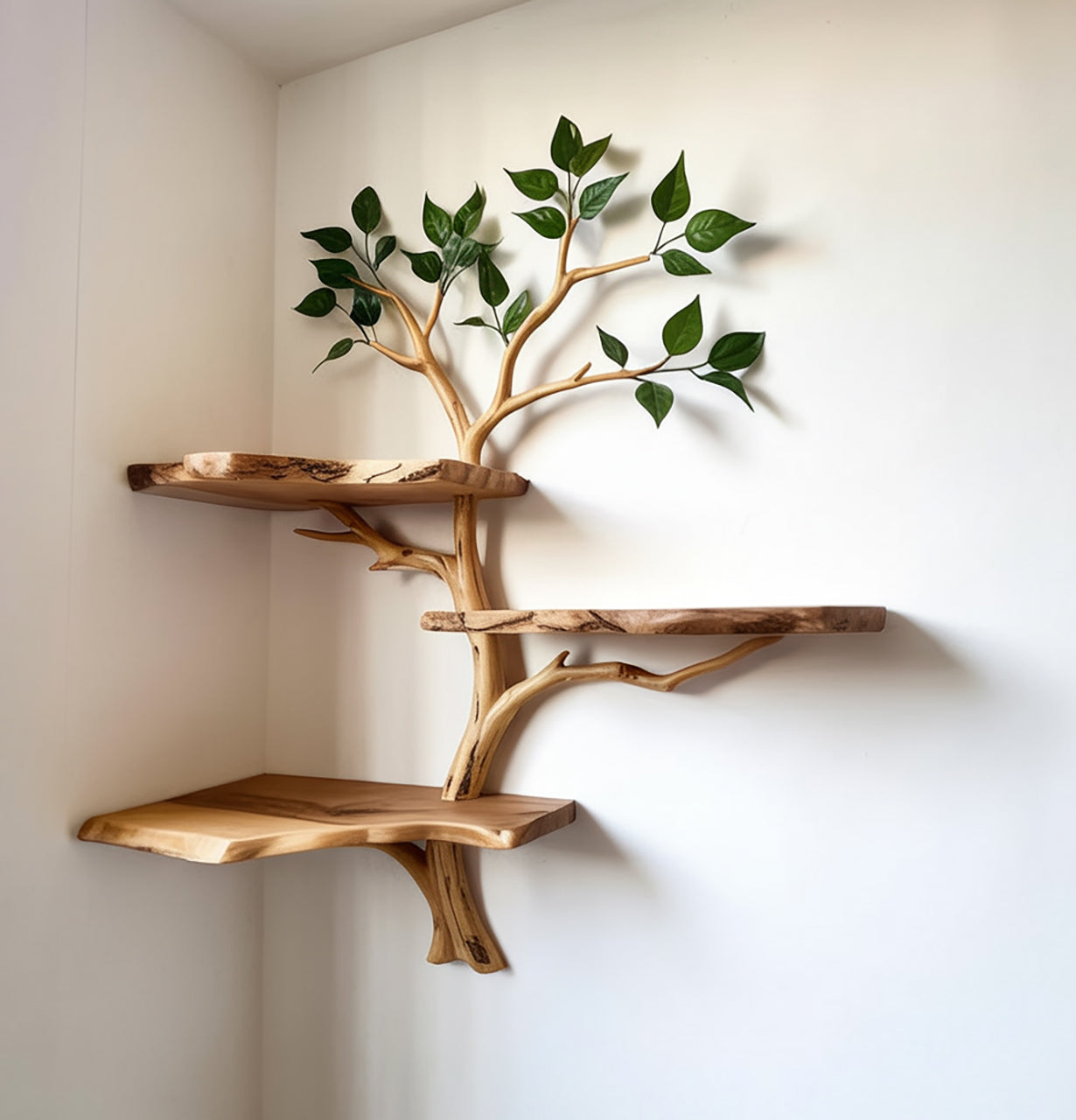 Étagère d’Angle en Branche d’Arbre en Bois Flotté – Style Rustique
