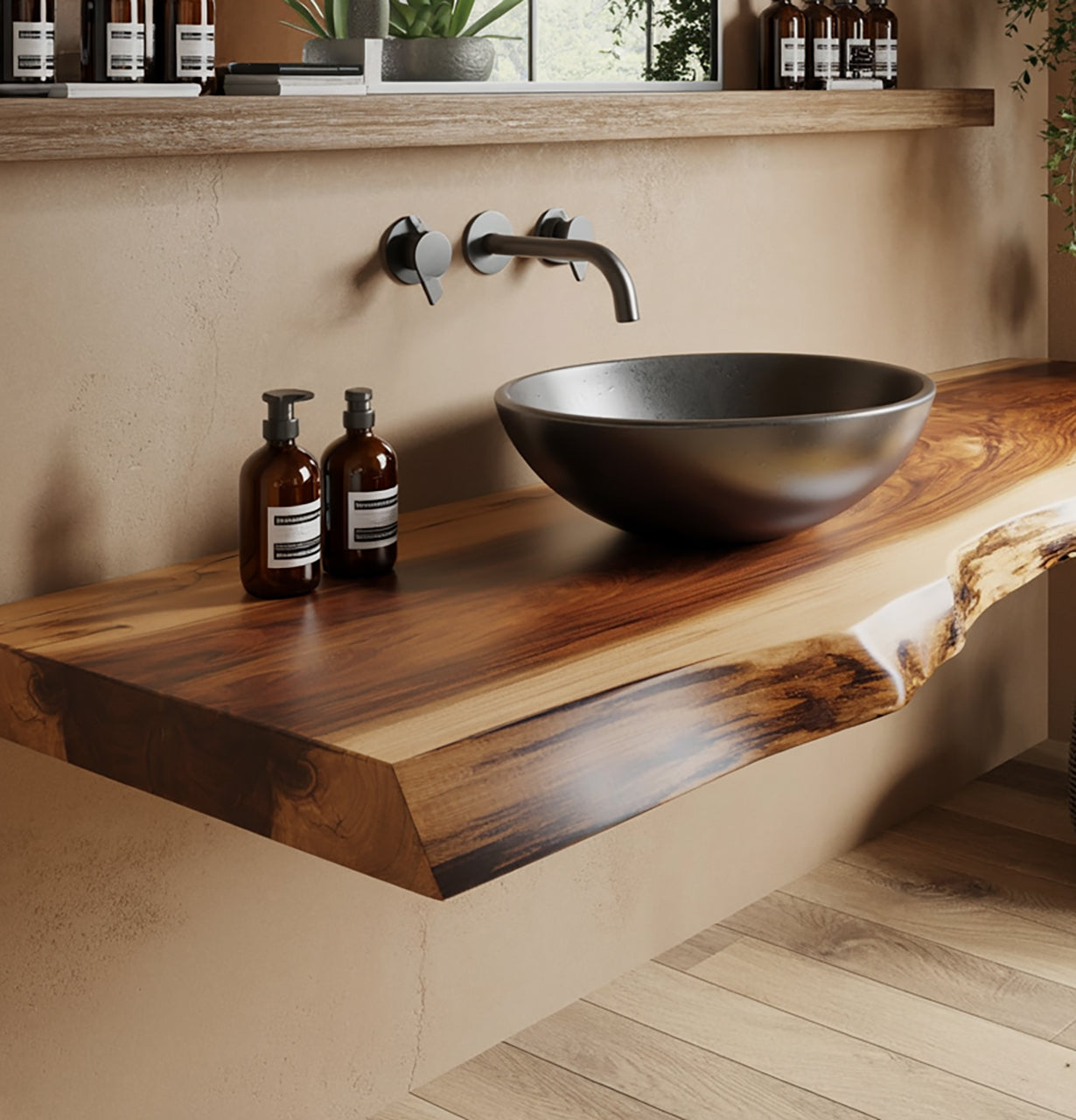 Étagère de Salle de Bain en Bois Massif – Déco Rustique