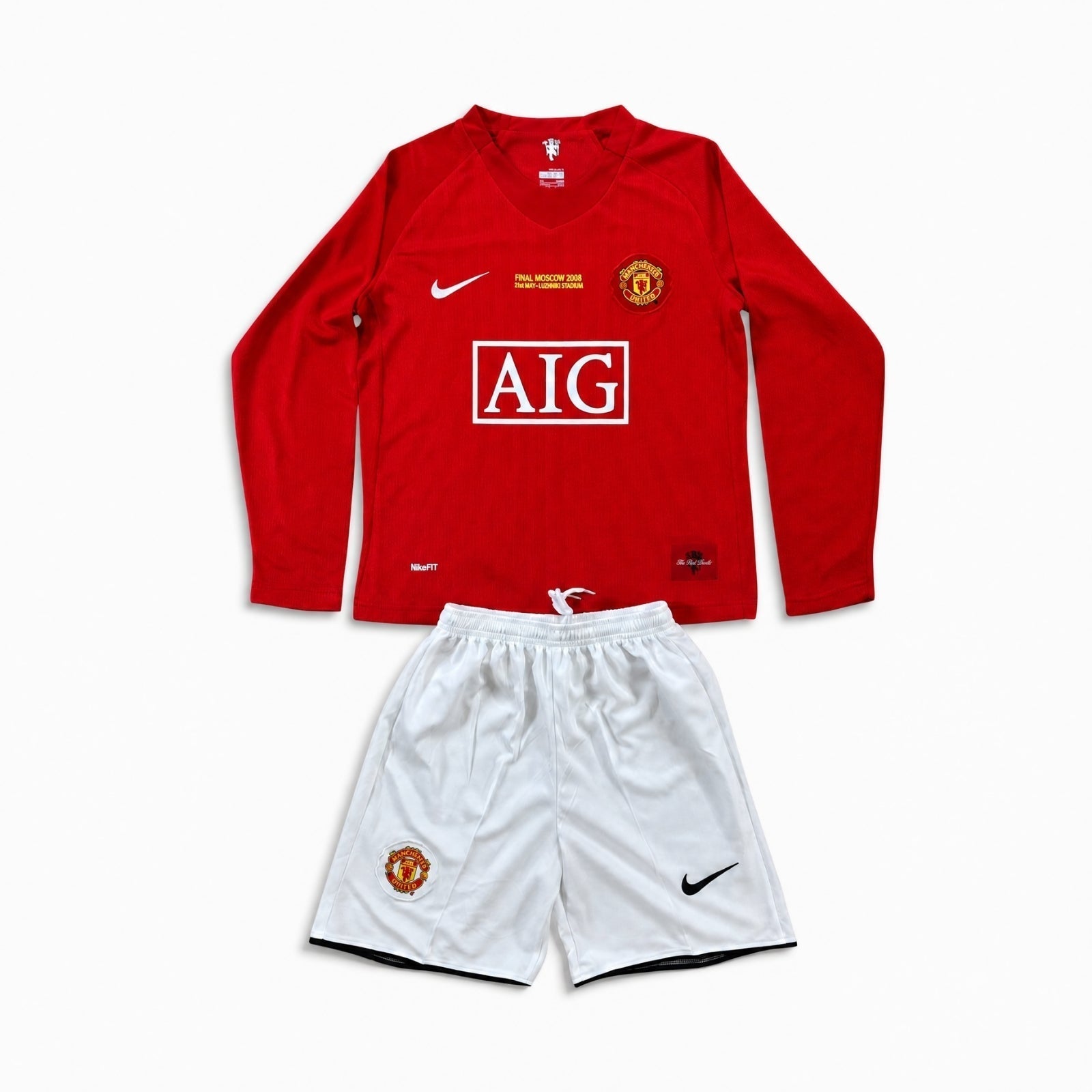 Man. United Home Long Sleeve Jersey 2007/08 UCL Final - KIDS
